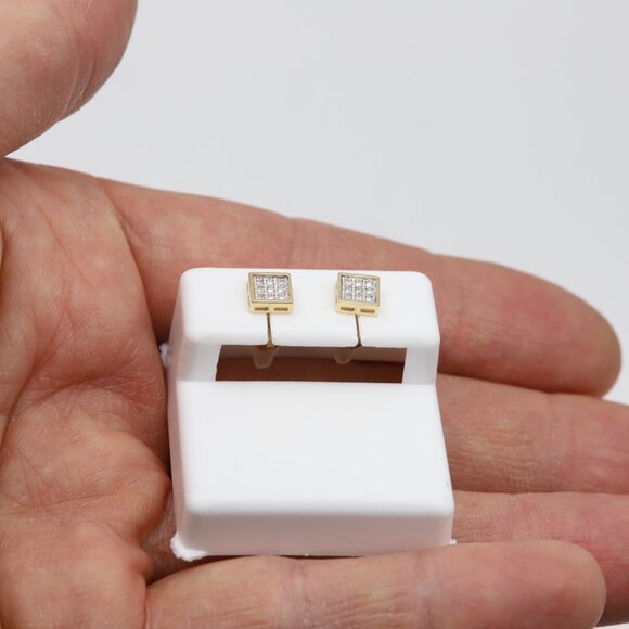 14k Small Square Diamond Earrings Lab Diamonds Studs Real 14k Gold - Picture 5 of 6